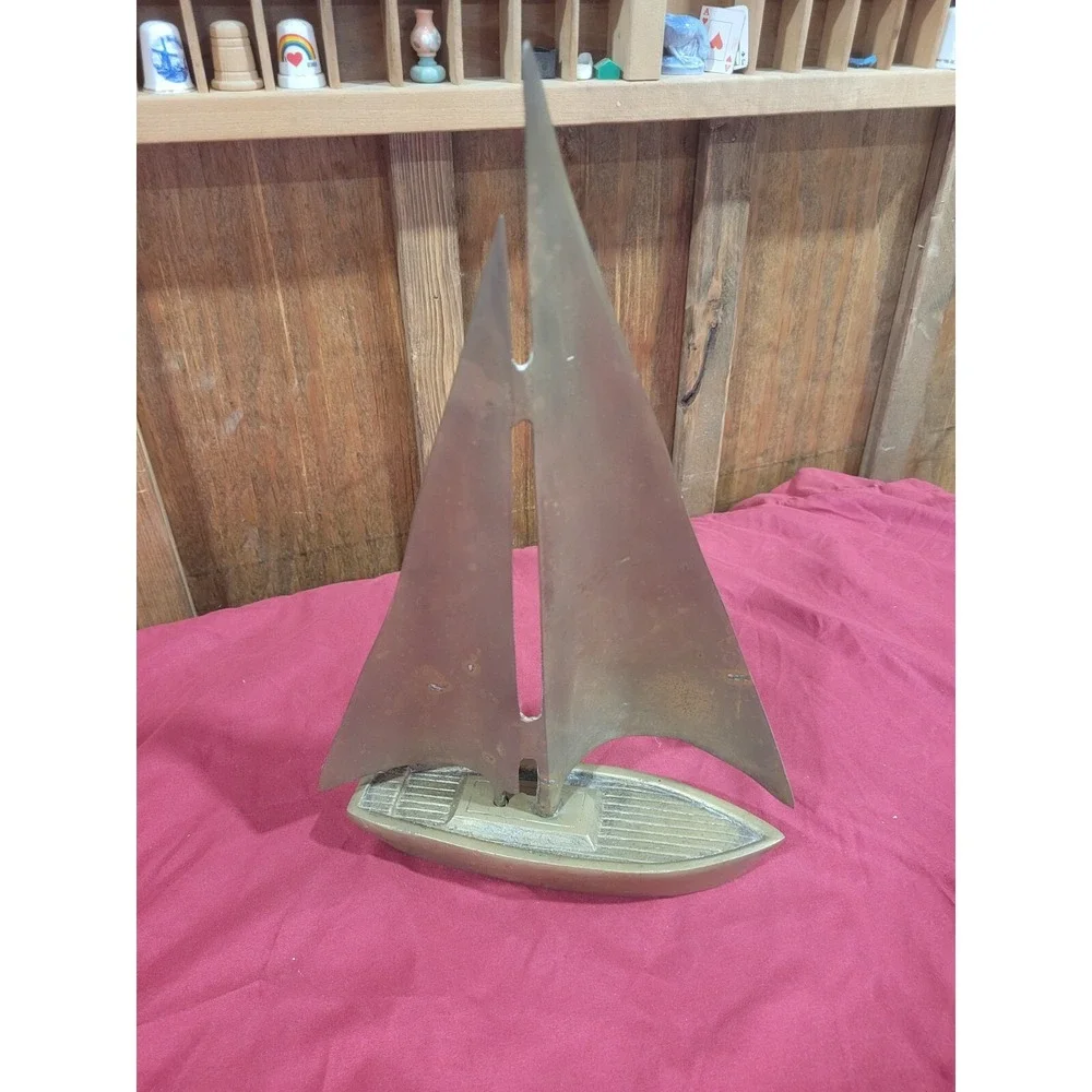 Vintage Brass Sailboat Figurine 13x8 inches